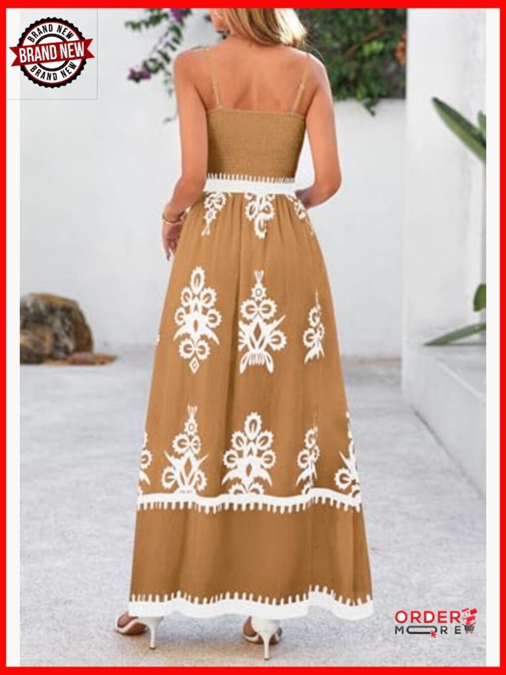 Smocked Floral Maxi Dress with Pockets - Boho Summer Sundress - Picture 2 of 7